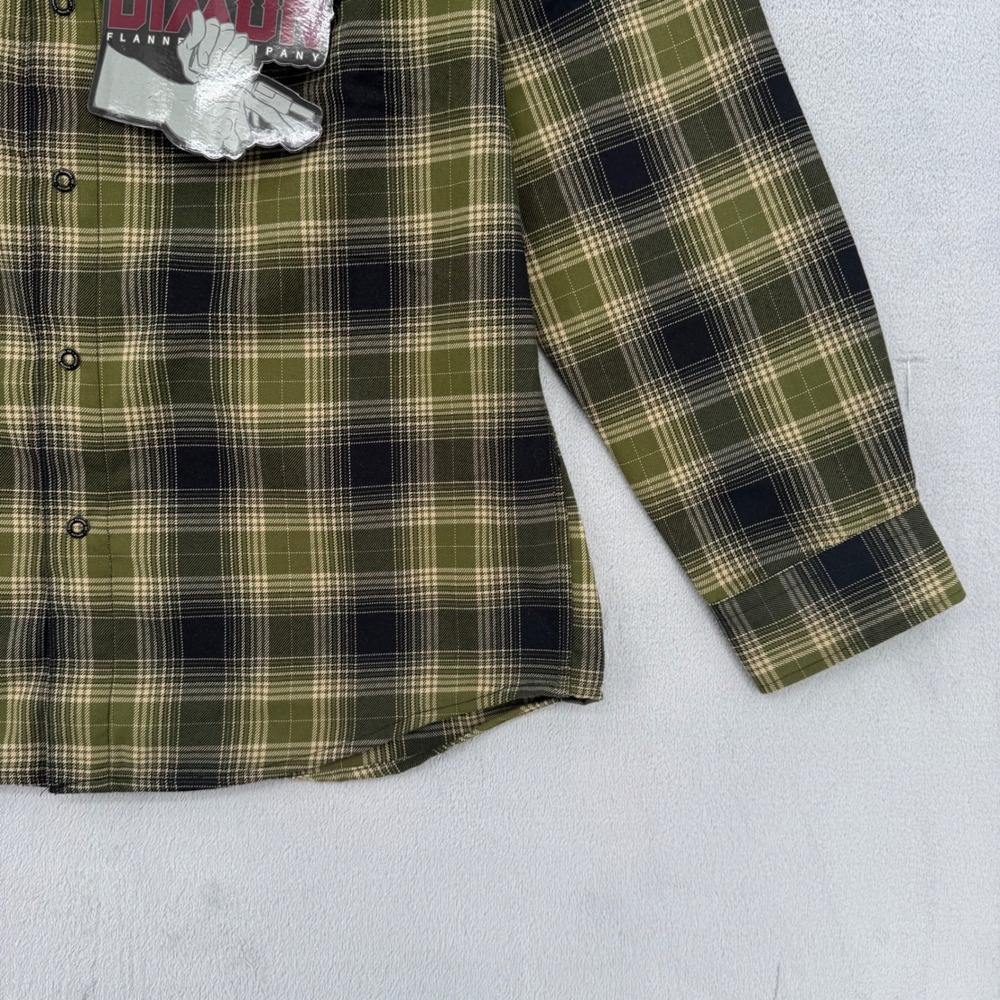 Dixxon Flannel Action Olive Green Black Plaid D-Tech Snap Button Shirt Mens M - Picture 8 of 16